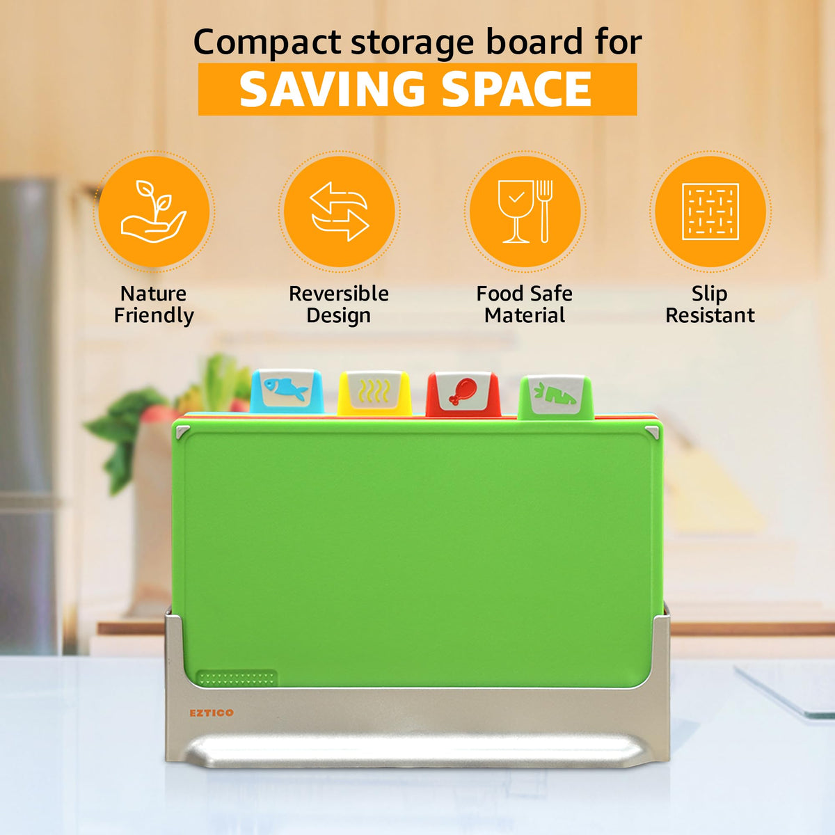 Cutting Board Set 12"L x 9"W: 4-Piece Color-Coded, Non-Slip, BPA-Free, Perfect kitchen essentials for new home, Dishwasher Safe with Premium Scissors & Chopping Board Organizer, Quality kitchen stuff.