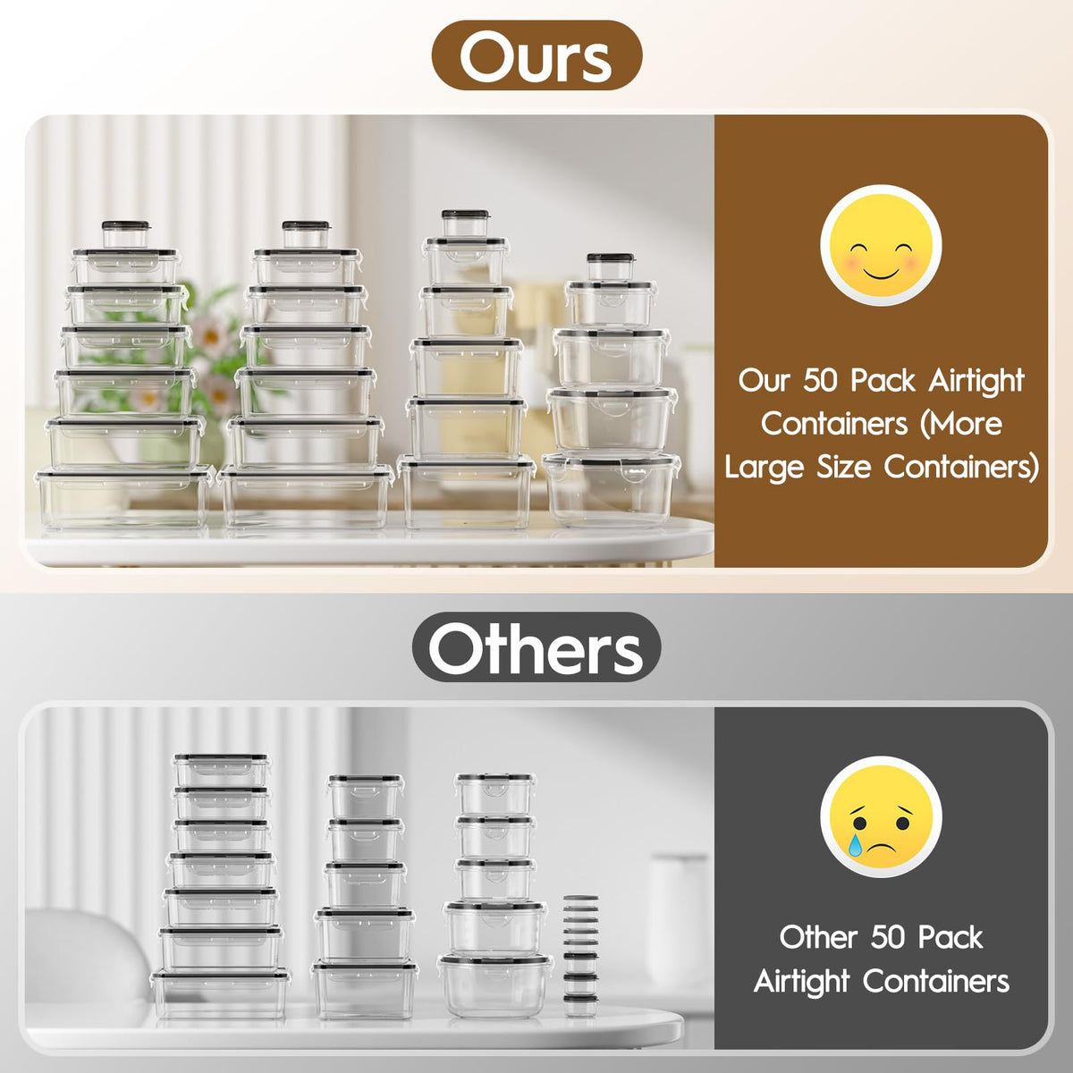 KEMETHY 50 PCS Large Food Storage Containers with Lids, BPA-Free, Airtight