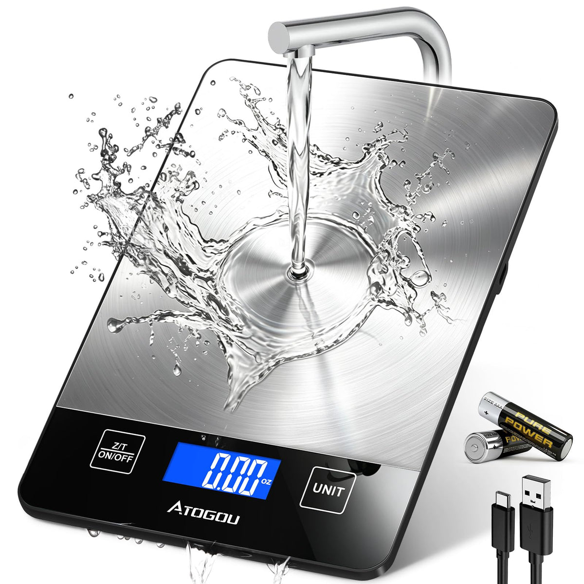 Atogou Food Scale Rechargeable - 33lb Digital Kitchen Scale Ounces Grams
