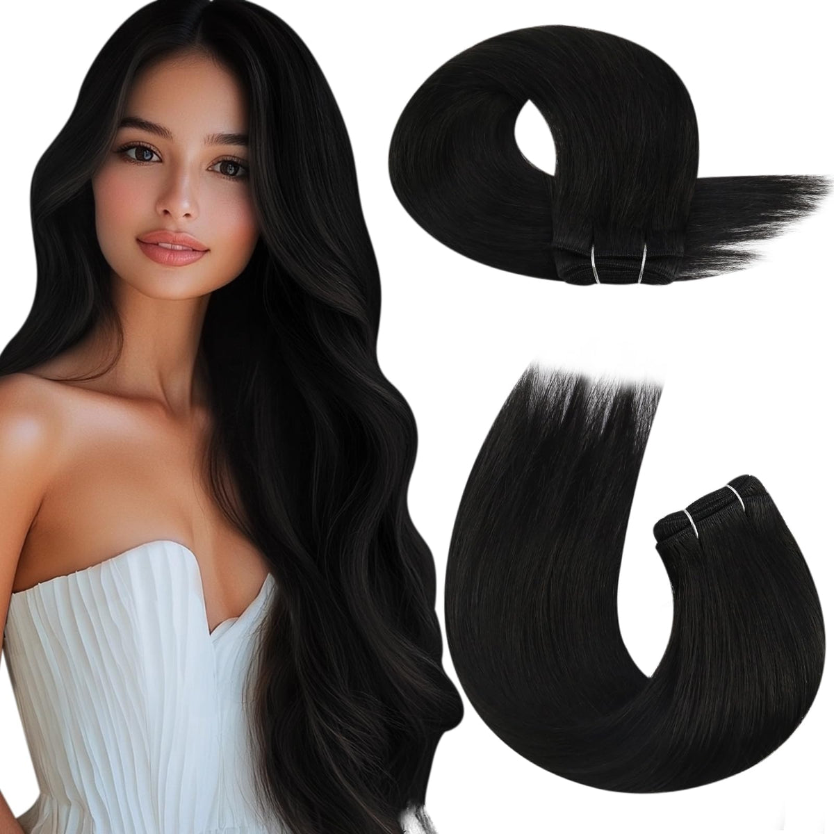 Moresoo Weft Hair Extensions Human Hair Black Remy Hair Wefts Human Hair Sew In Extensions Off Black Double Weft Human Hair Exte