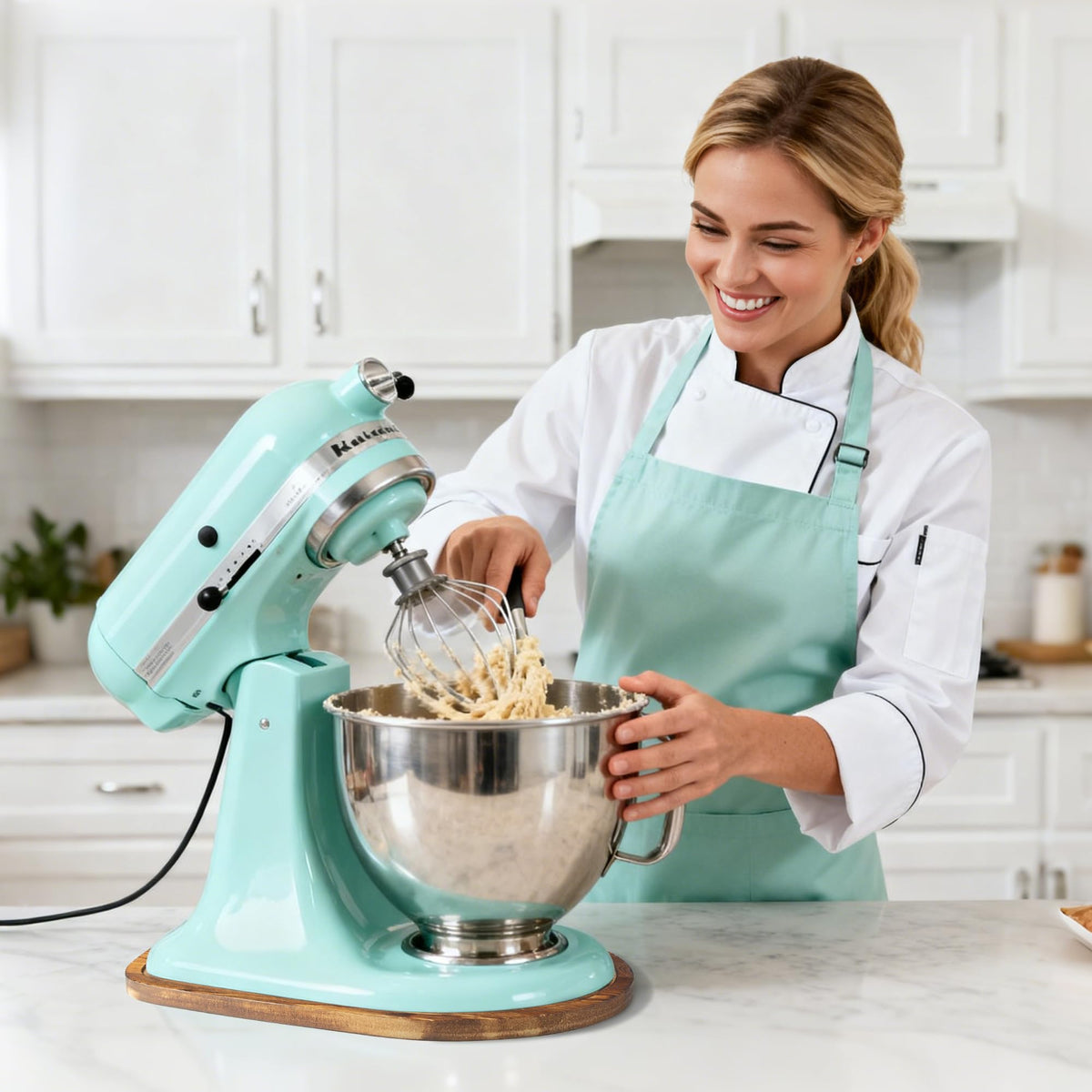 ENVTEK Pine Wood Mixer Slider Mat for KitchenAid 4.5‑5 Qt Tilt‑Head Stand Mixer, Brown