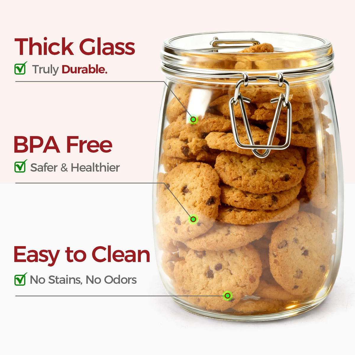 KTMAMA Glass Jars with Airtight Lids 34 oz 6 Pack Food Storage Pantry Round