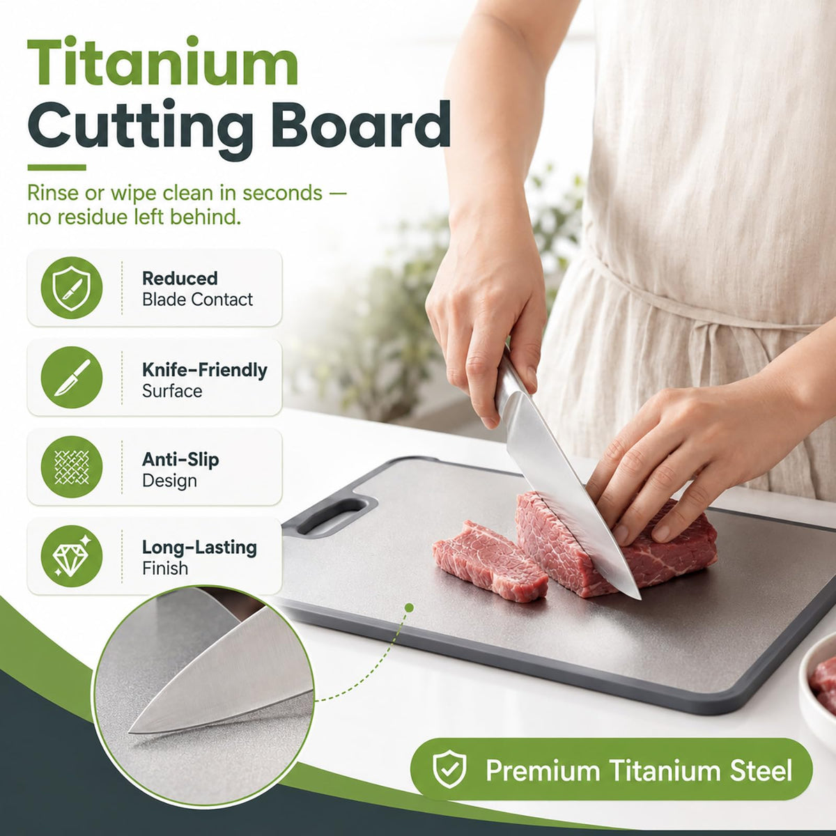 HuitengTec Double Sided Titanium Cutting Board for kitchen