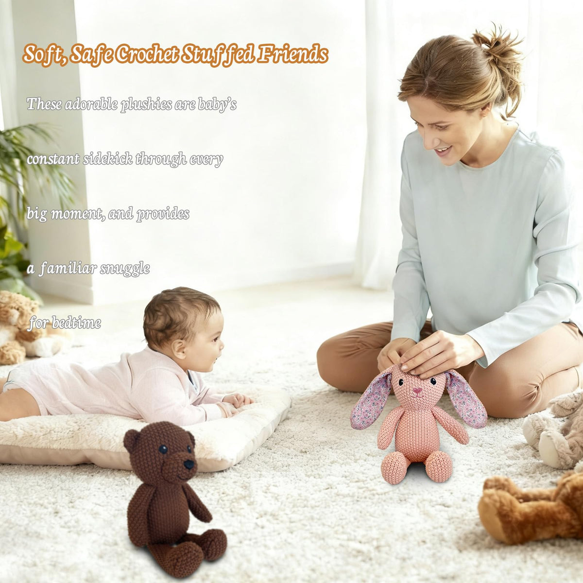 okegztoa Crochet Stuffed Animals for Kids 2-Pack - Rabbit & Bear, 10" Soft Cute Plush Toys, Hand-Knitting Cotton Thread Plush Animals, Ideal Birthday for Boys Girls Kids & Adults