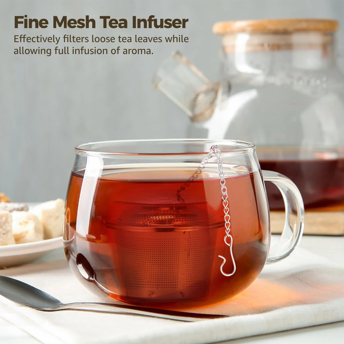 9 Pcs Stainless Steel Tea Infusers, Mesh Loose Leaf Tea Strainers, Mesh Strainer with Drip Trays and Hook Chain, Ideal for Cups, Mugs, Teapots