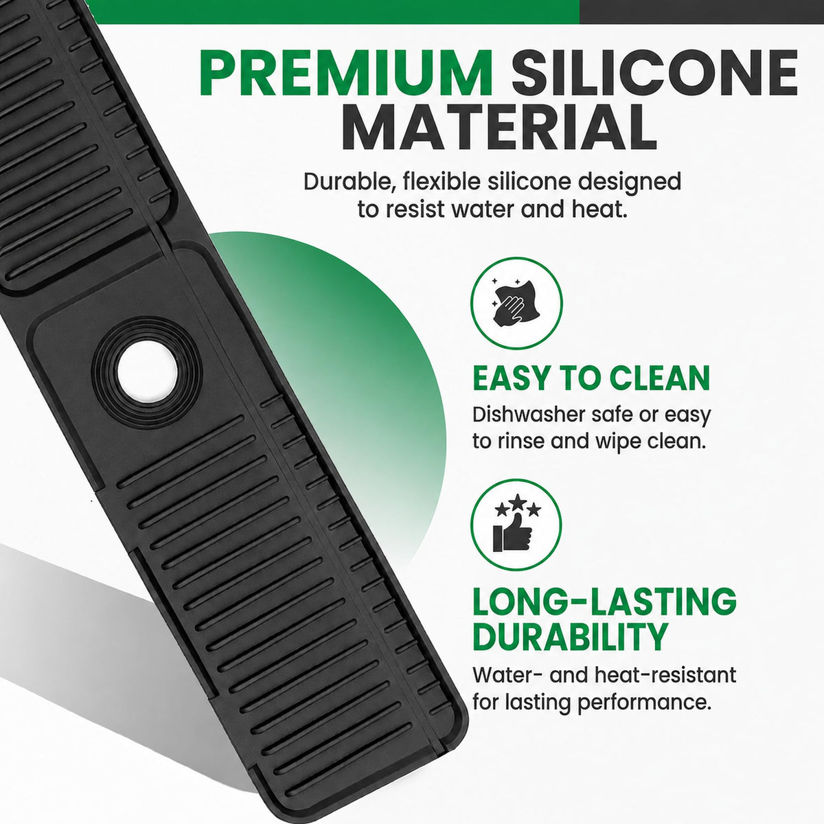 No More Wet Counters - Kitchen Sink Faucet Mat, 24” Silicone, Black