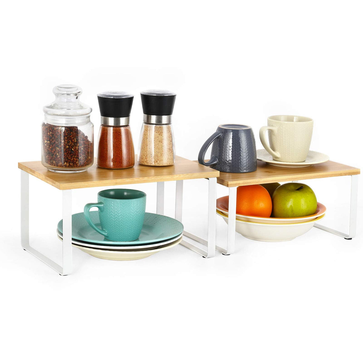 NEX Bamboo Cabinet Organizer Shelf, Kitchen Counter Shelves Set of 4