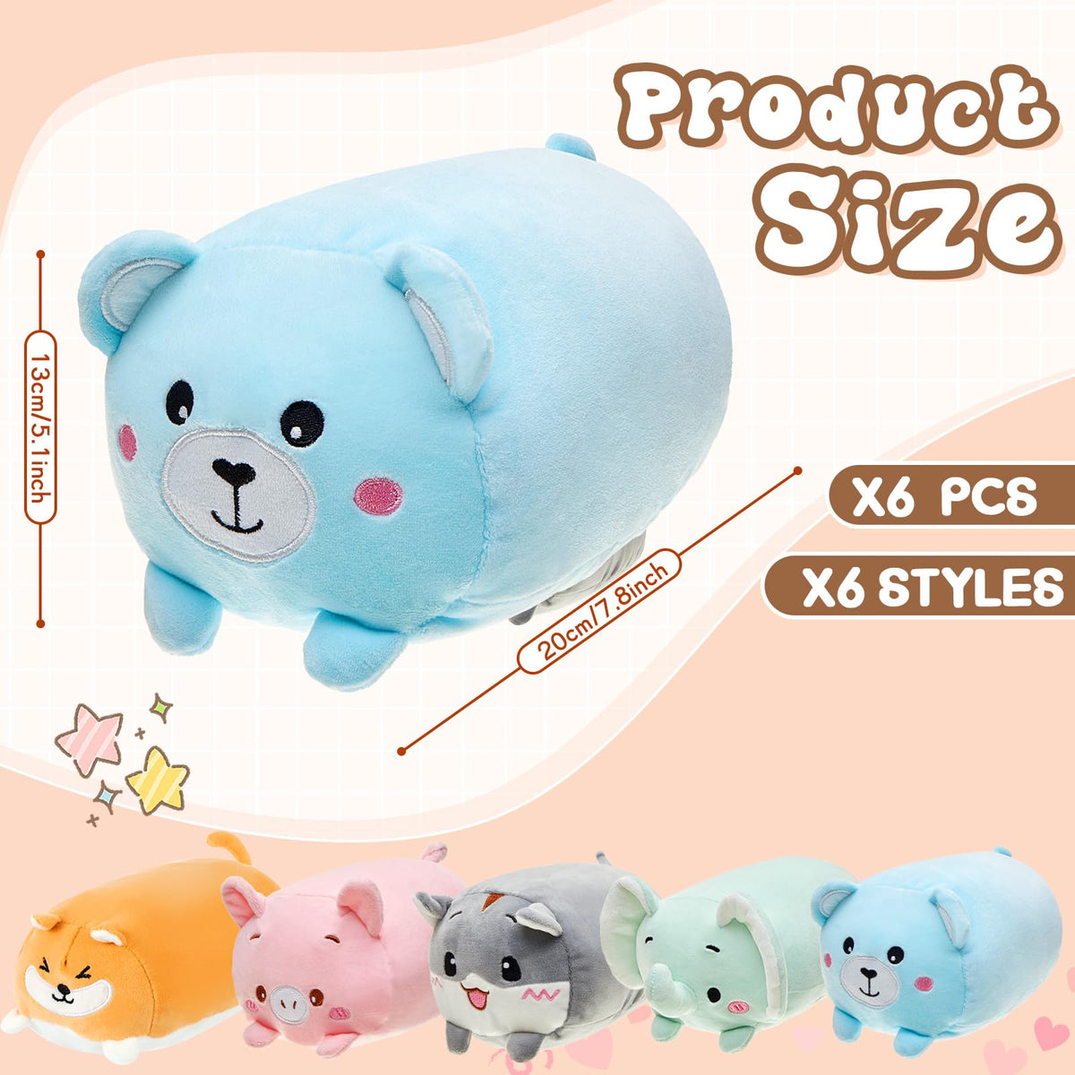 6 Pcs Stuffed Animals Plushies Bulk 8"Cute Plush Toys, 6 Cute Animal