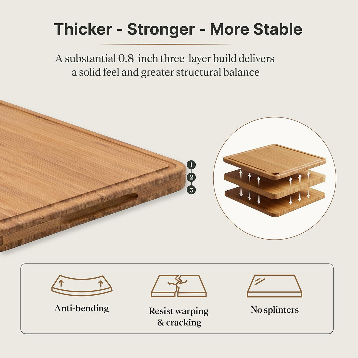 Dishwasher Safe Bamboo Cutting Board, Cell-Level Stabilized Wood for Anti-Crack & Resist Water Absorption, Deep Juice Groove, Built-in Handles, Dual-Sided, Ideal Kitchen Gift, Size 13 x 9 in