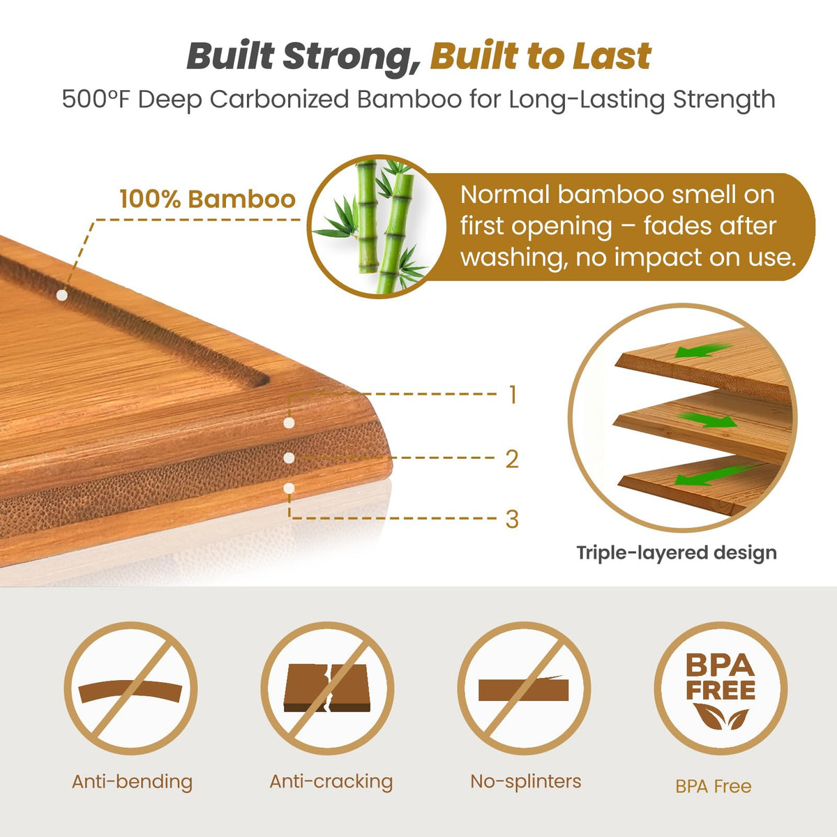 Maxboro Bamboo Cutting Board for Kitchen, Double-Sided with Stand, Brown