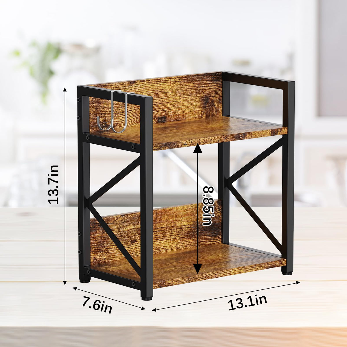 RUILALIFE 2 Tier Kitchen Counter Shelf Organizer, Coffee Bar Station Organizer for Countertop，Space Saving Spice Rack, Desk Shelf Riser, Coffee Bar Accessories(Rustic Brown, Medium)