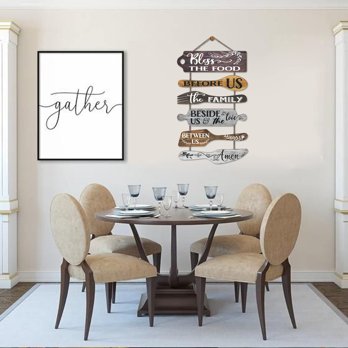 Bless the Food Before Us Farmhouse Kitchen Wall Sign 6pcs