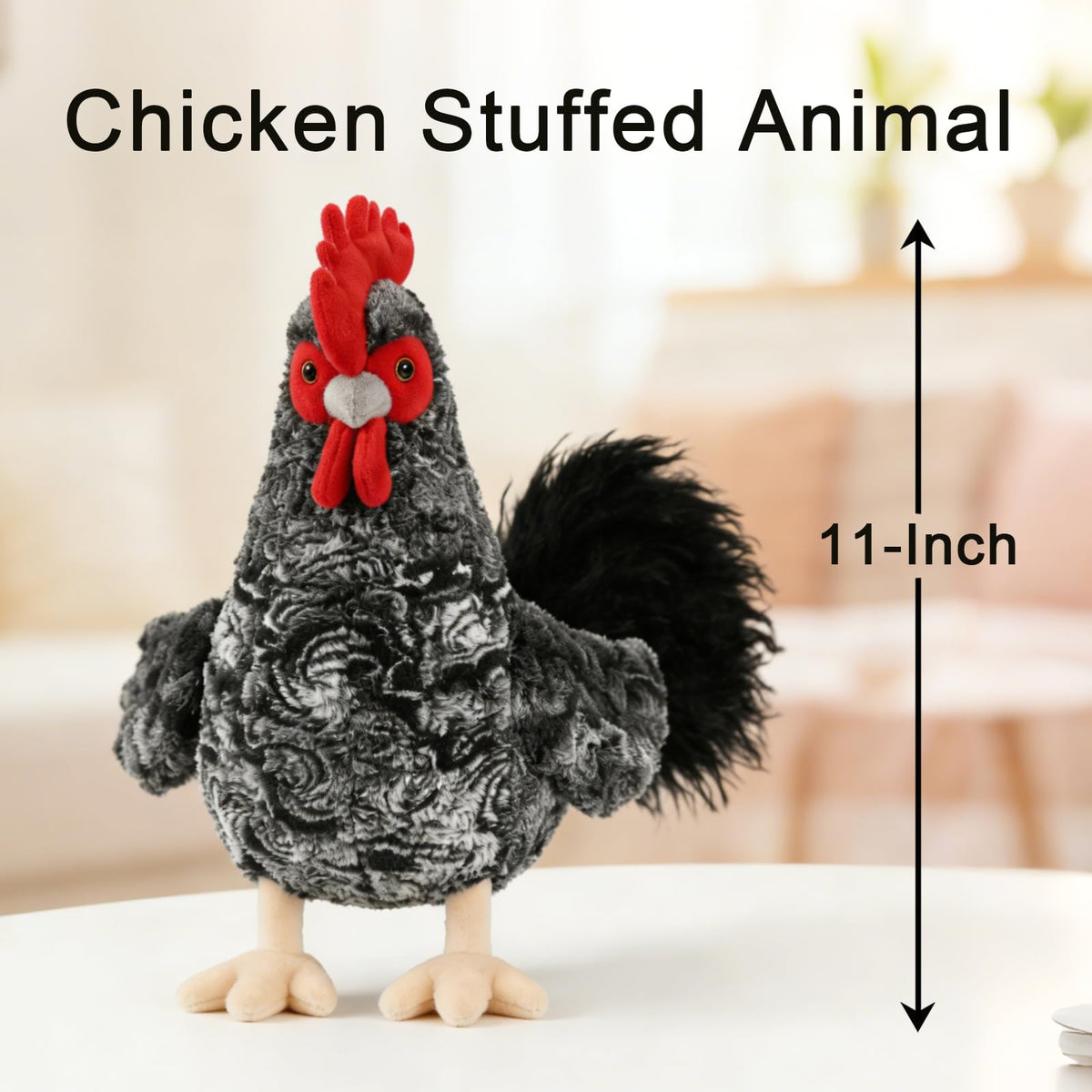 JUSTQUNSEEN Realistic Chicken Stuffed Animal for Kids and Adults Soft Cute Chick Farm Animal Plush Toy Decor/Cuddle Toy for Christmas/Easter/Birthday Gifts (Barred Rooster)
