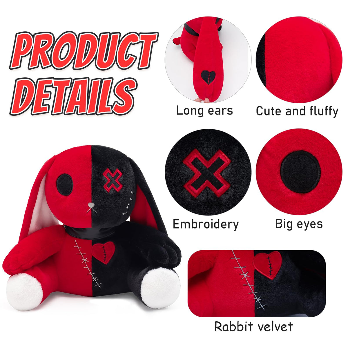 Goth Bunny Plush Horror Easter Creepy Spooky Crazy Rabbit Plushie Toy