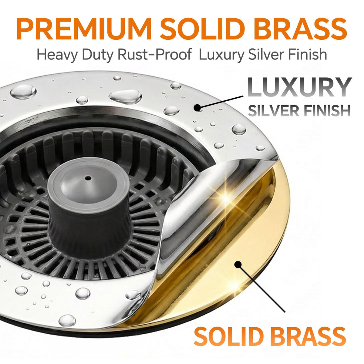 Blazeavian Solid Brass Body 3-in-1 Kitchen Sink Drain Strainer & Stopper, Heavy Duty Pop Up Plug Assembly with 2 Baskets, Anti-Clog Replacement for US Standard 3-1/2 Inch Drains, Rust-Proof Silver
