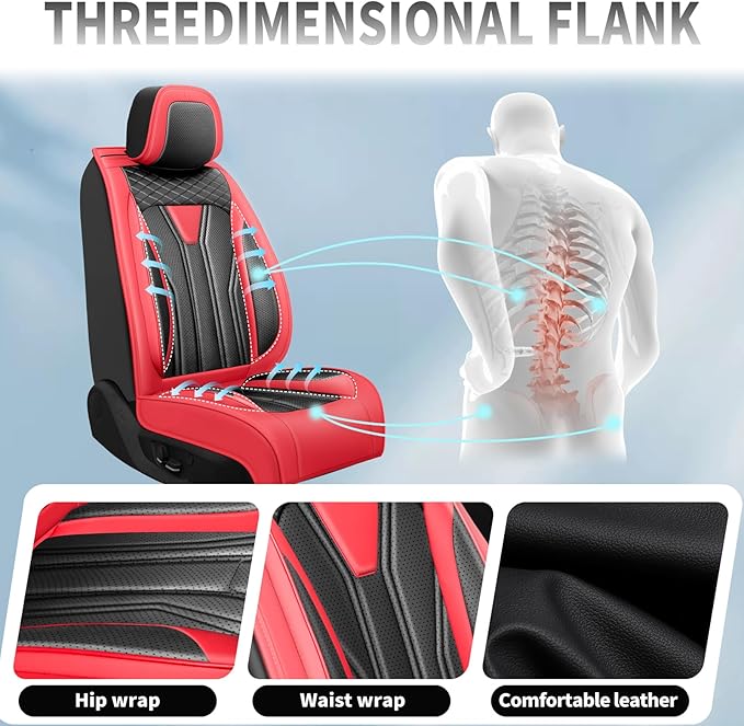 Fit Rogue Car Seat Covers Compatible with Nissan Rogue 2011-2025 2026 - Premium Leather， Waterproof Breathable， All-Weather Seat Cushion Protecto&Airbag Compatible (2 Front Seat Red&Black)