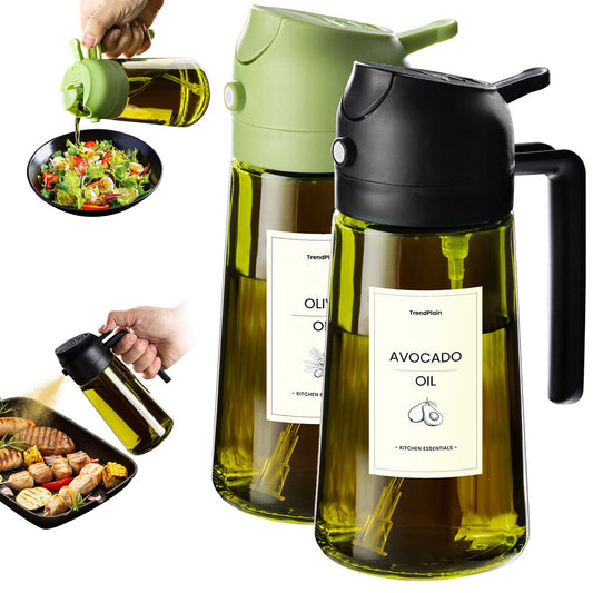 TrendPlain - Original 16oz/470ml Olive Oil Dispenser Bottle for Kitchen Gadgets and Air Fryer Accessories - Olive Oil Sprayer for Cooking w/Stickers - Black&Green