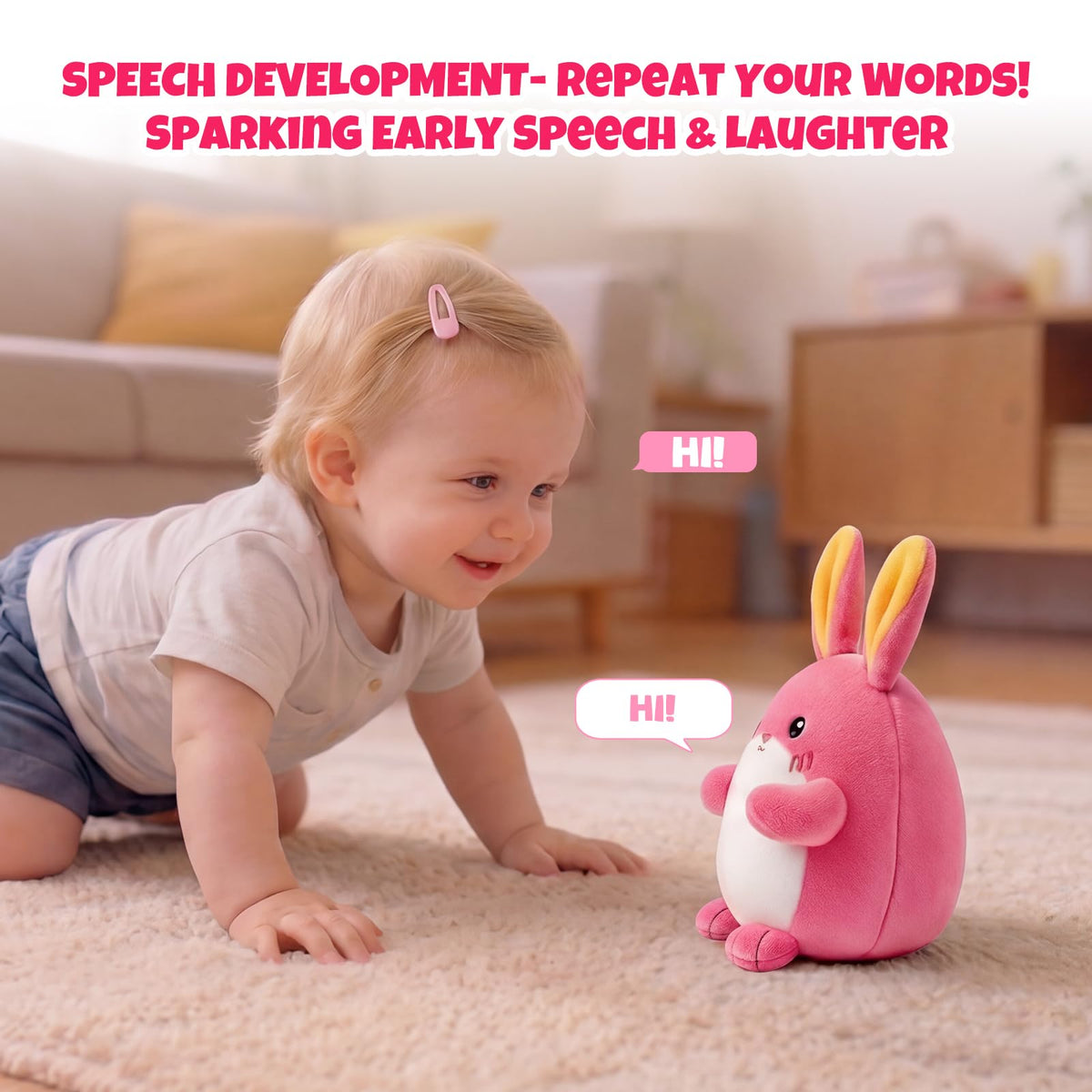 SAIMAND Pink Crawling Musical Bunny Baby Toy, Adorable Gift for Babies 1-3