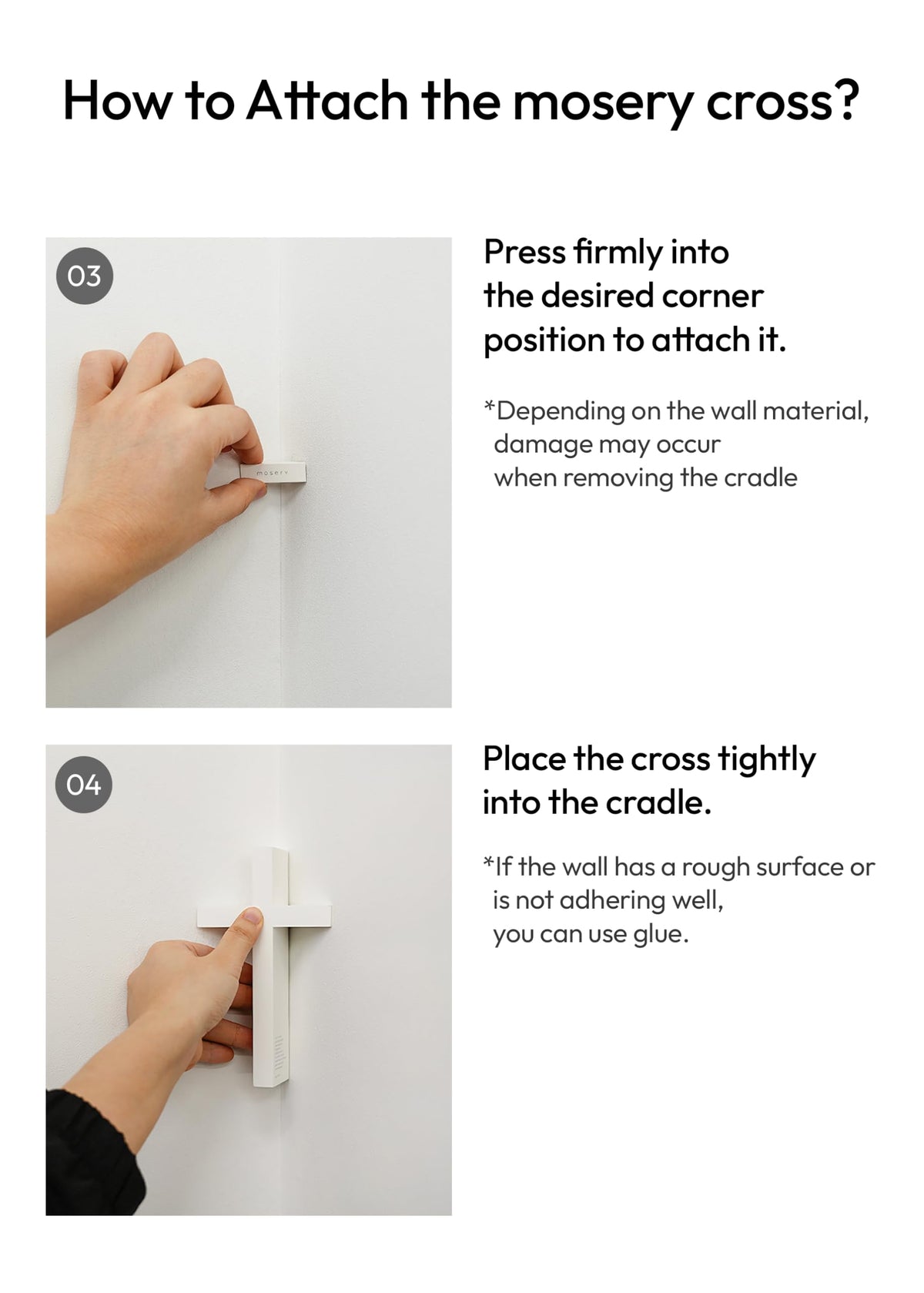 mosery Corner Attached Wall Cross 5.9" Magnetic Religious Cross for Church Room Decoration, Spiritual Christian Gifts, Christmas Decor (White)