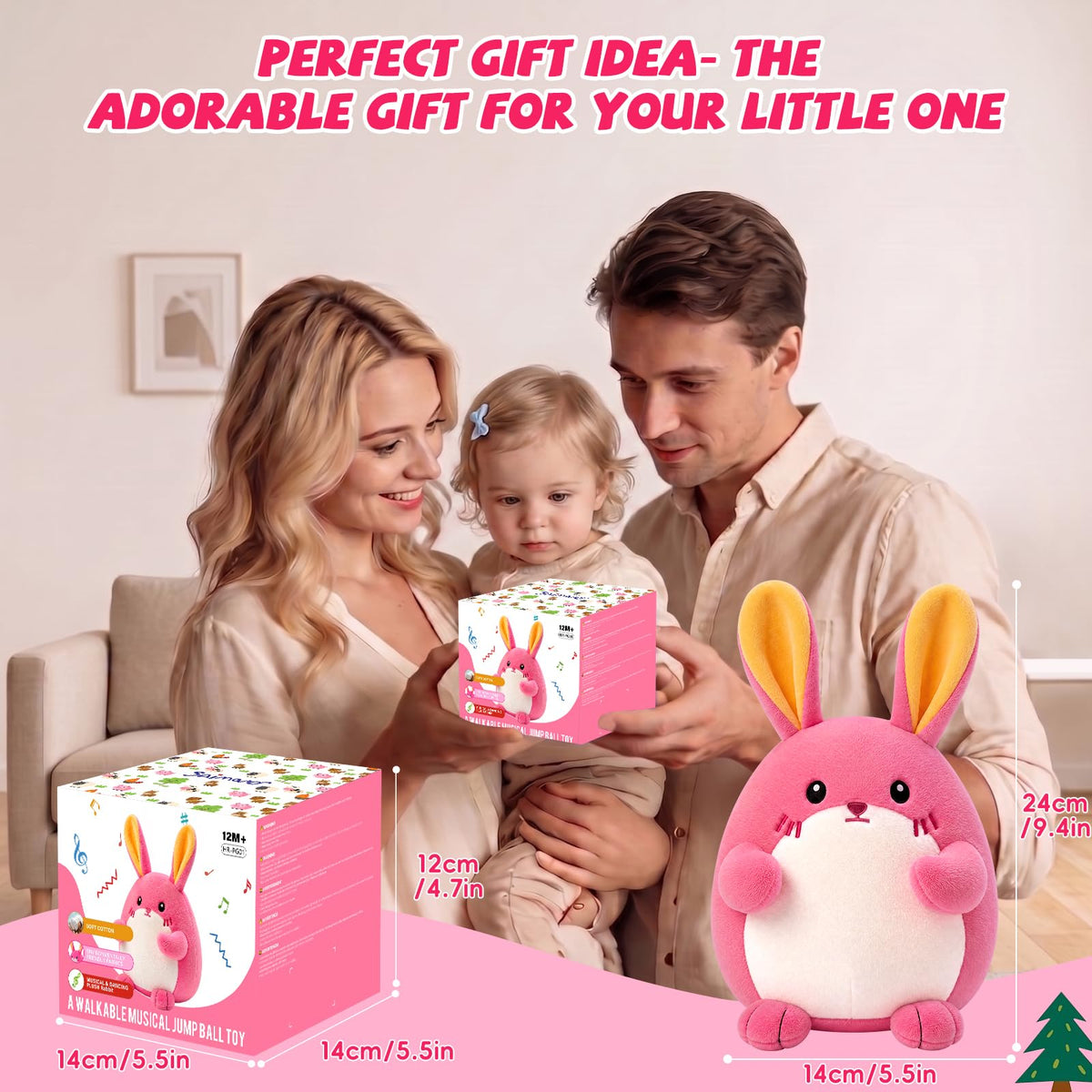 SAIMAND Pink Crawling Musical Bunny Baby Toy, Adorable Gift for Babies 1-3