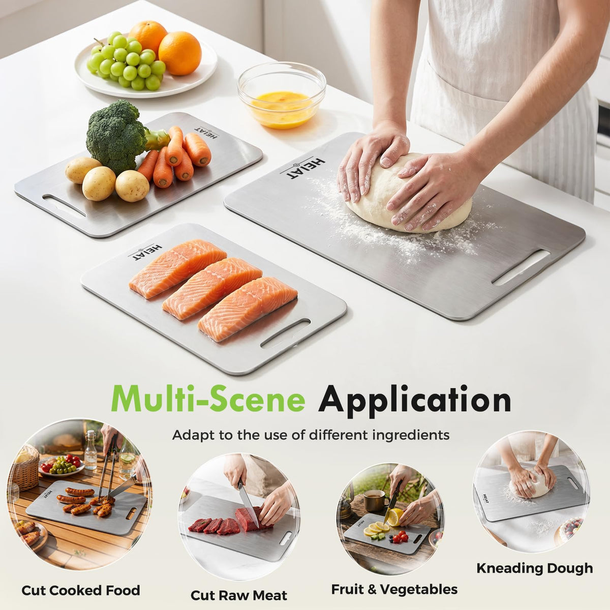Non-Toxic Titanium Cutting Board 10” x 6”, 100% Pure Titanium Cutting Boards for Kitchen, Double-Sided Chopping Boards for Meat, Vegetables, Fruits, Handles Included, Dishwasher Safe