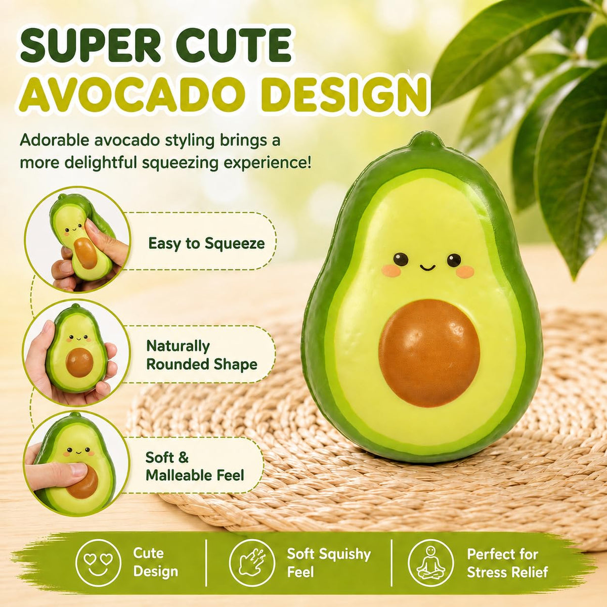 HT Avocado Squishy, Soft Slow Rising PU Foam Squeeze Toy, Butter Stick Sensory Fidget Toy for Desk, Travel, Party Favors and Gifts
