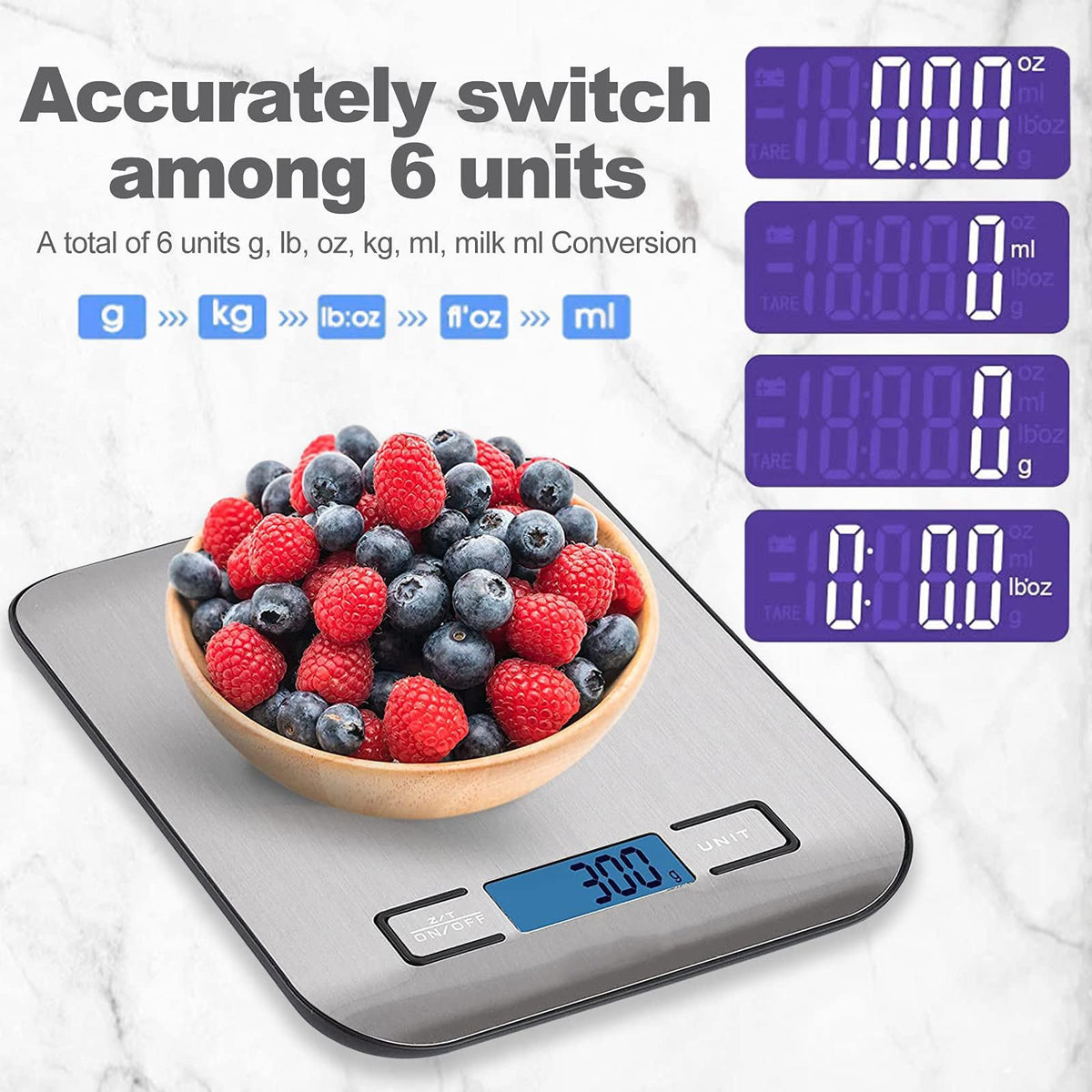Digital Kitchen Food Scale 10kg – Stainless Steel, High Accuracy Weight Scale with LCD Display, Battery Powered