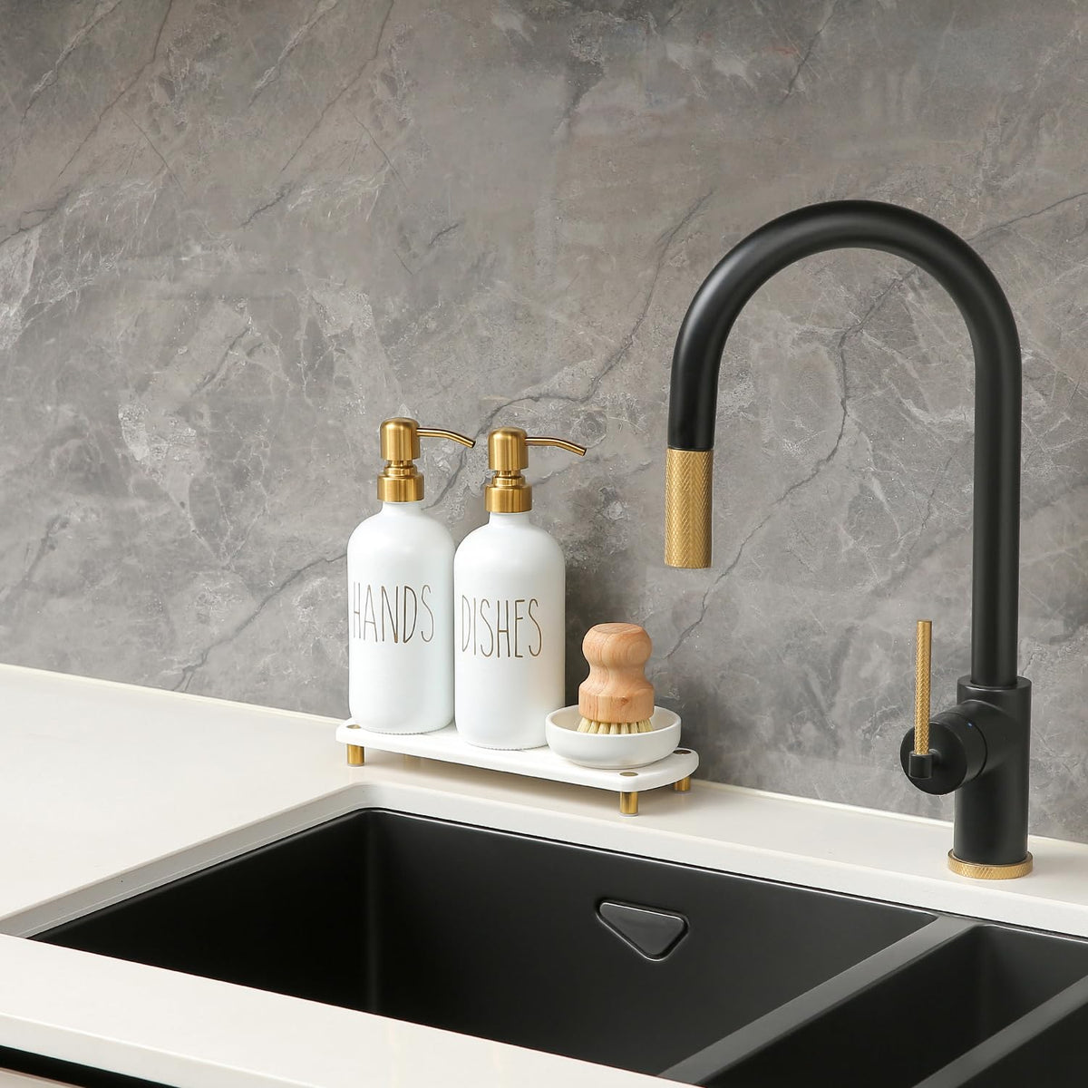 MOMEEMO Soap Dispenser Set Comes with Stainless Steel Pumps, Gold & White