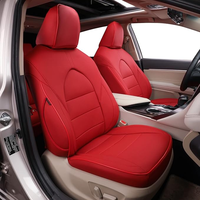 EKR Camry Seat Covers for Toyota Camry SE,LE 2025 2026 Waterproof Leather Car Seat Cover Full Set for Trucks SUV-Faux Leather (Red)