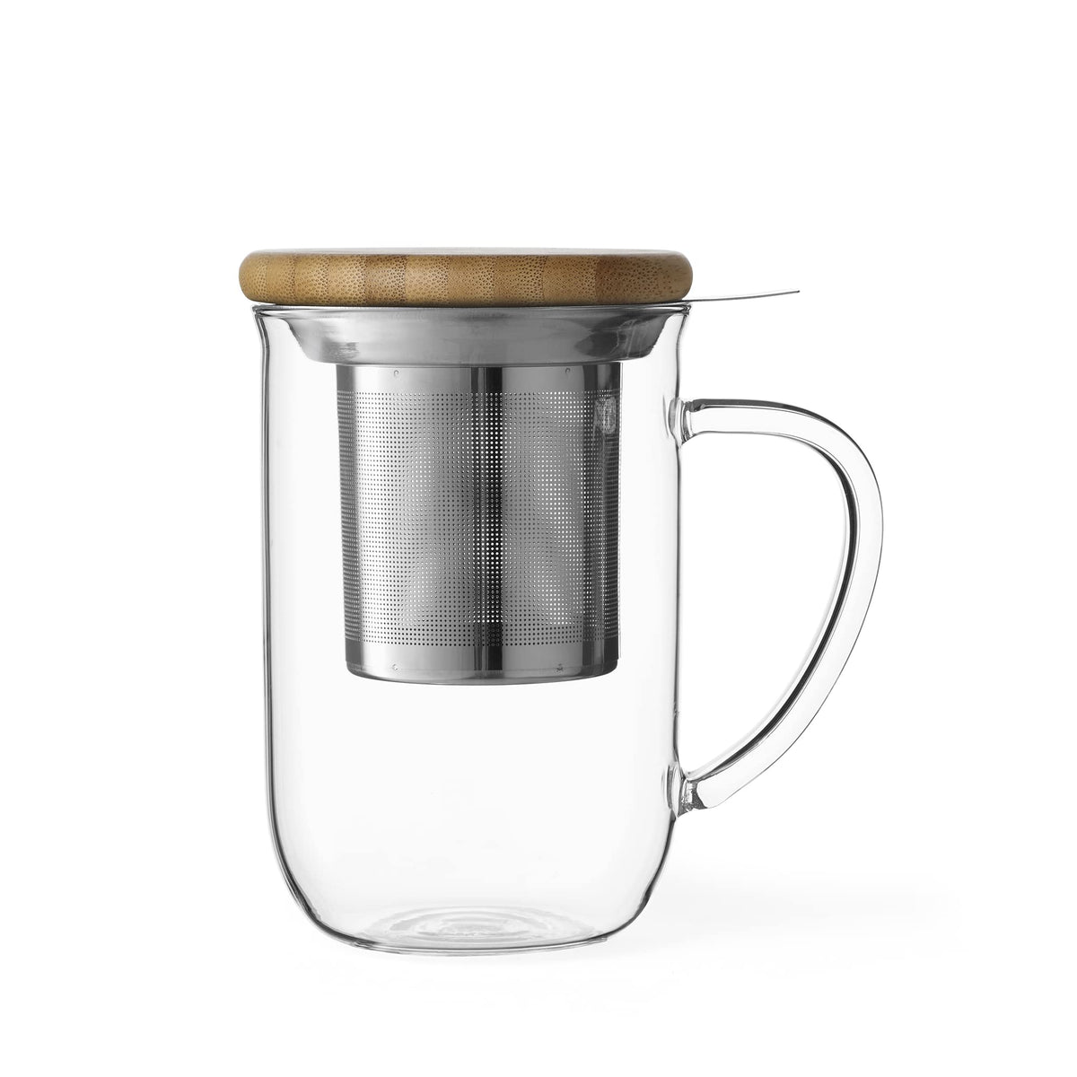VIVA Minima Balance Glass Tea Cup with Infuser and Lid, 17oz, Clear Bamboo