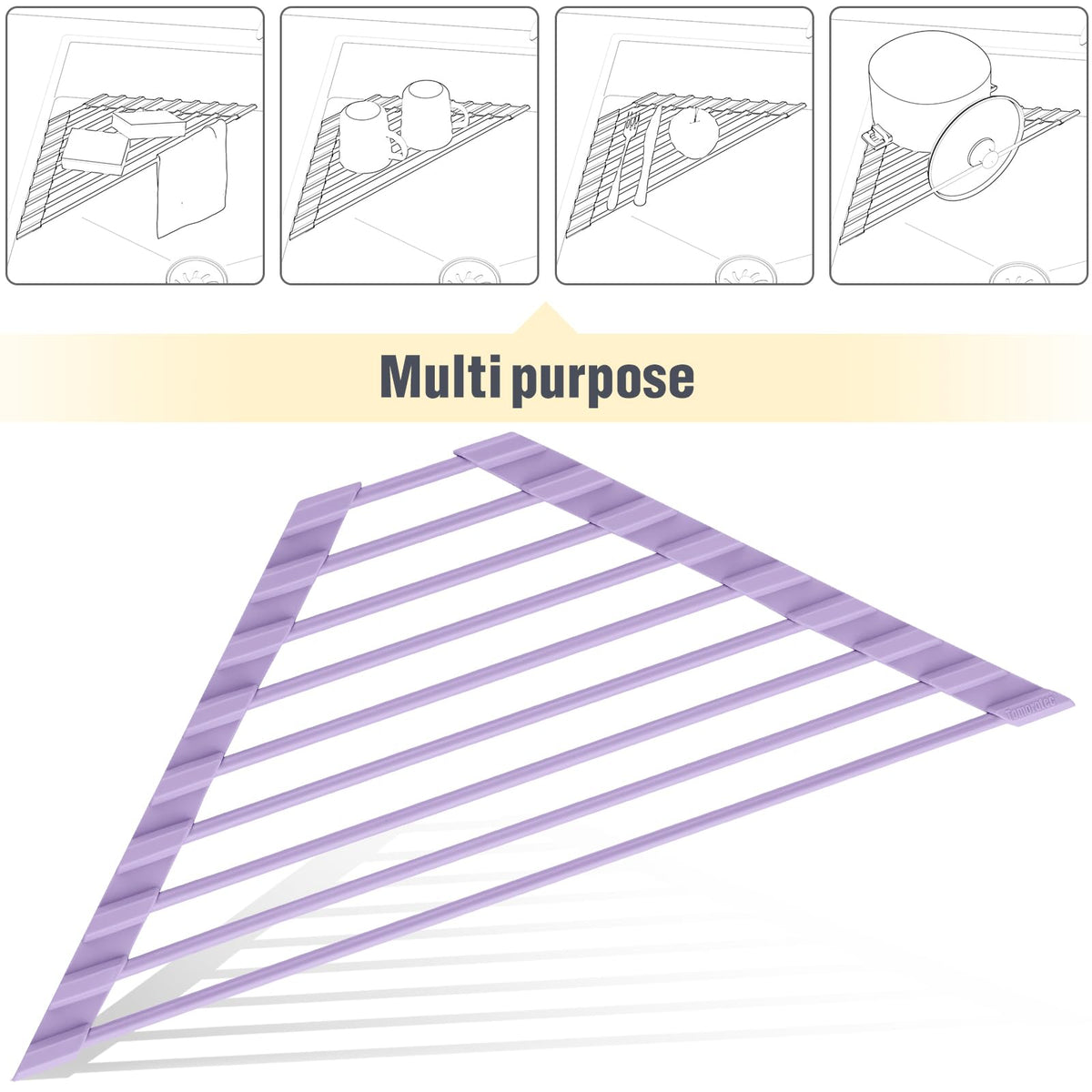 Tomorotec Triangle Roll Up Dish Drying Rack with Silicone Coating, Purple