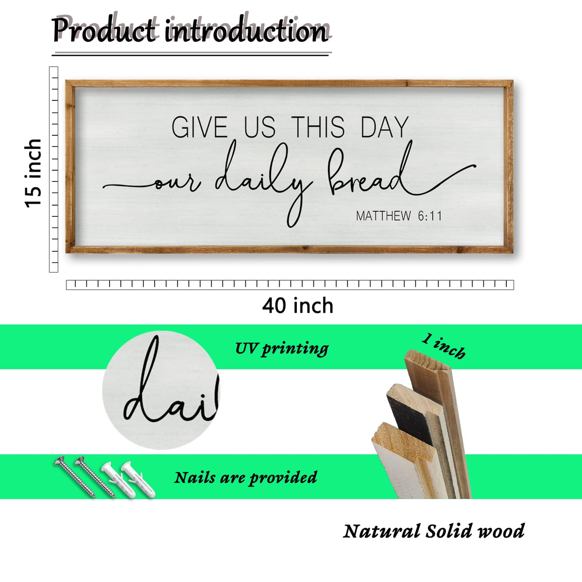 Dining Room Wall Decor Give Us This Day Our Daily Bread Sign, 40"×15", Wood