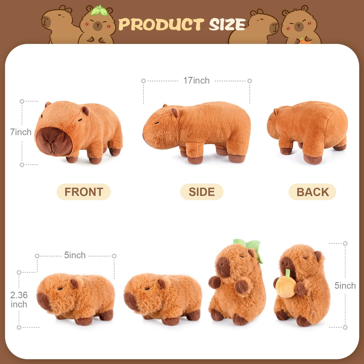 SuzziPals Capybara Plush Toys with 4 Babies, Cute Capybara Gifts for Kids
