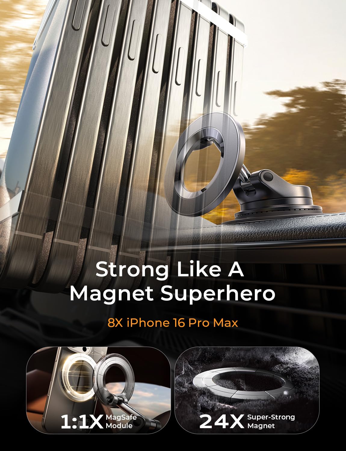 LISEN for MagSafe Car Mount [3800gf Strong Magnet&90+LBS Suction] 360° Adjustable Vacuum Magnetic Phone Holders for Your Car, for iPhone 18 Pro Max 17 16 15 14 13 12 Plus Air for Shower All Smartphone