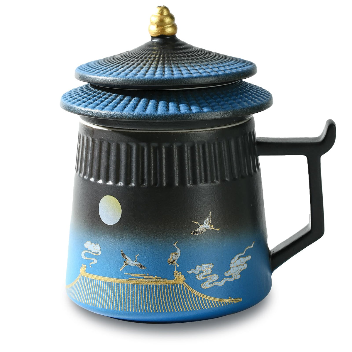 Coolpei Loose Leaf Tea Cup with Infuser and Lid, 14.8oz Chinese Ceramic Mug with Fine Mesh Strainer, Office Steeping Cup for Tea Lovers Gifts