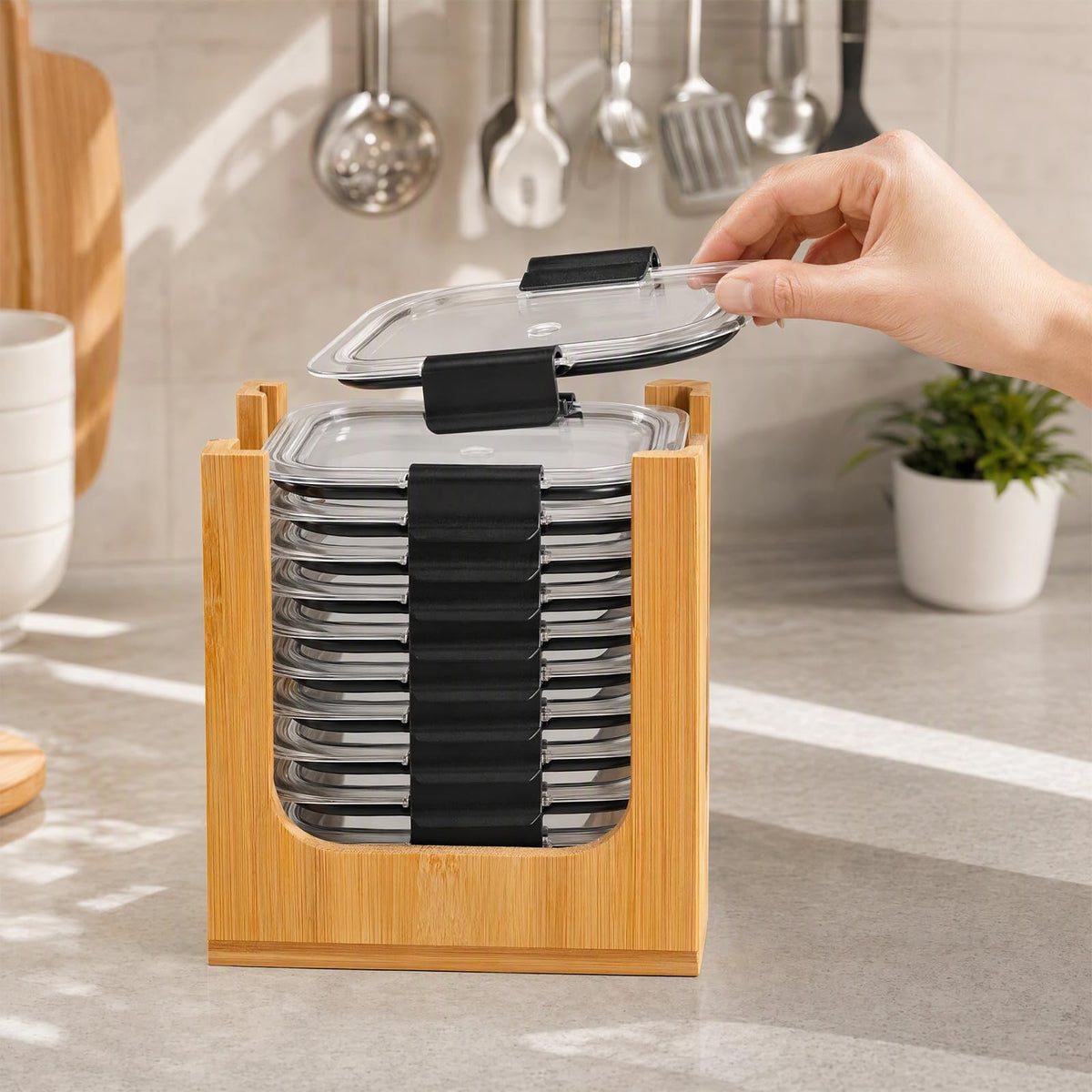 Ojanoot 3 PCS Bamboo Lid Organizer for Rubbermaid Brilliance, Food Storage Container Lid Holder Rack, Kitchen Cabinet Countertop Storage, Fits 0.5, 1.3, 2.85, 3.2, 4.7, 6.6, 7.8, 12 & 16 Cup Lids