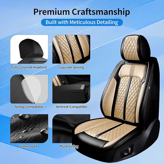 Fit Accord Car Seat Covers for Select Honda Accord 2012-2026 - Premium Full Coverage Leather, Airbag Compatible, Waterproof & All Weather Seat Protector, Front Pair Black+Beige