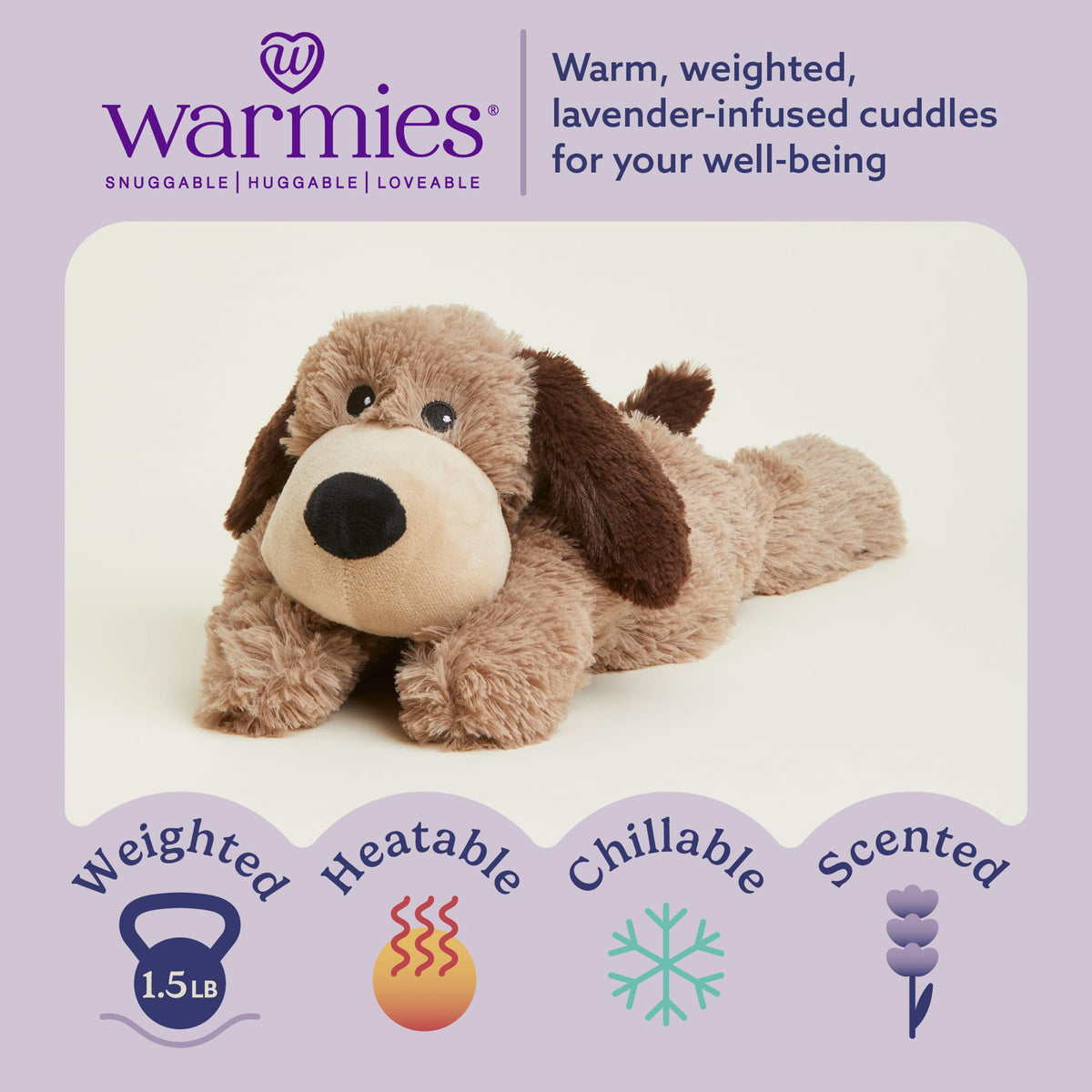 warmies Microwavable & Weighted Stuffed Animals, Brown Dog - Heated Stuffed Animal Plushie for Warmth & Comfort - Cute Soft Plush Toys for Adults & Children (Boys, Girls, Babies & Toddlers)