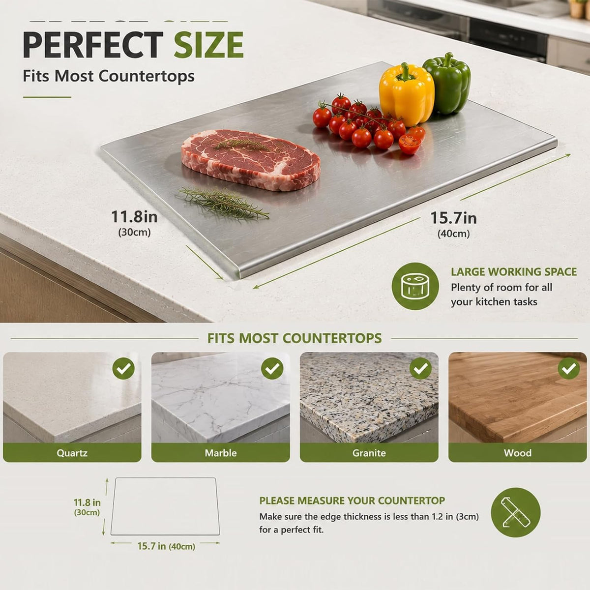304 Stainless Steel Cutting Board with Lip, Metal Chopping Board
