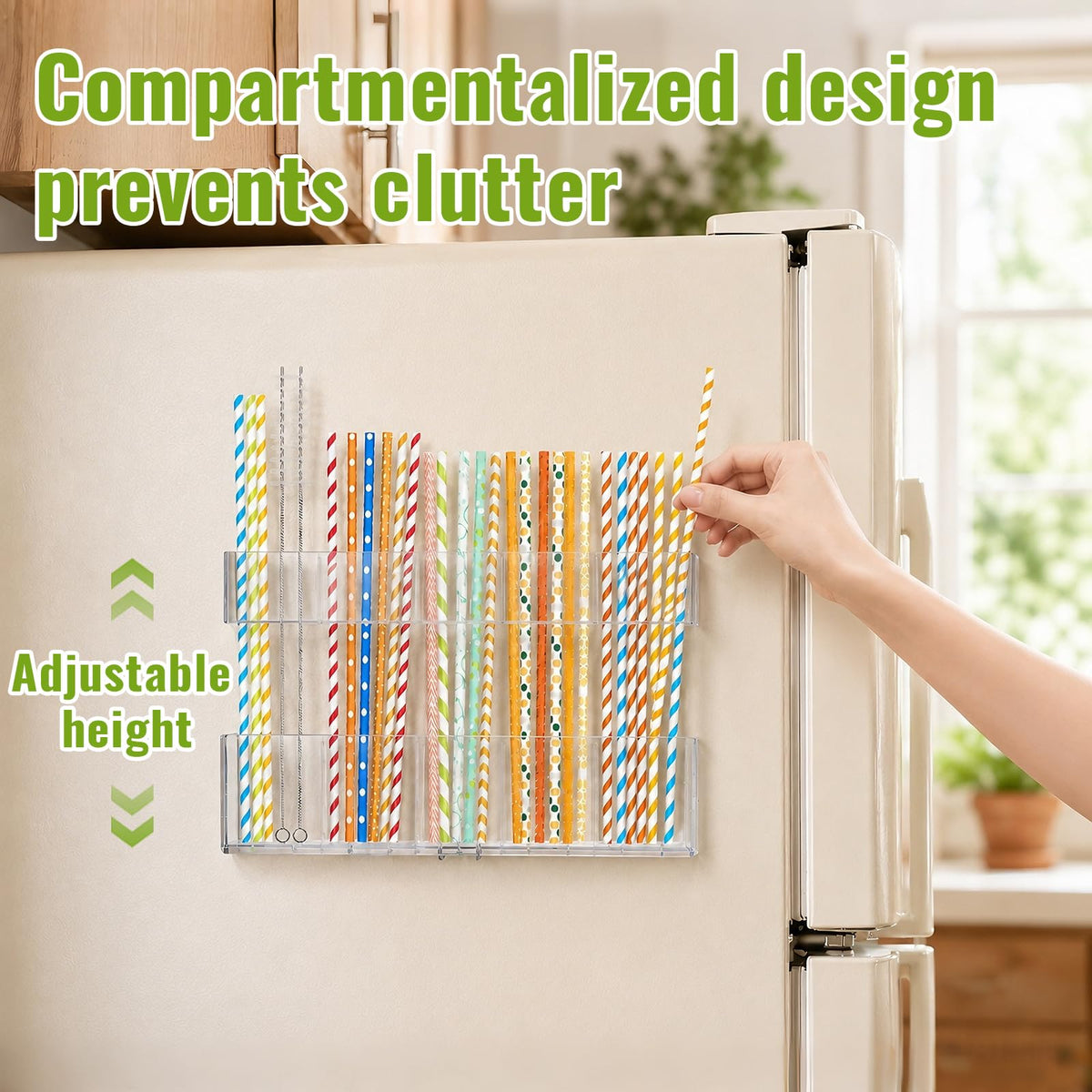 Mpotmiy 9.5" Large Acrylic Straw Holder for Cabinet Door, Straw Organizer