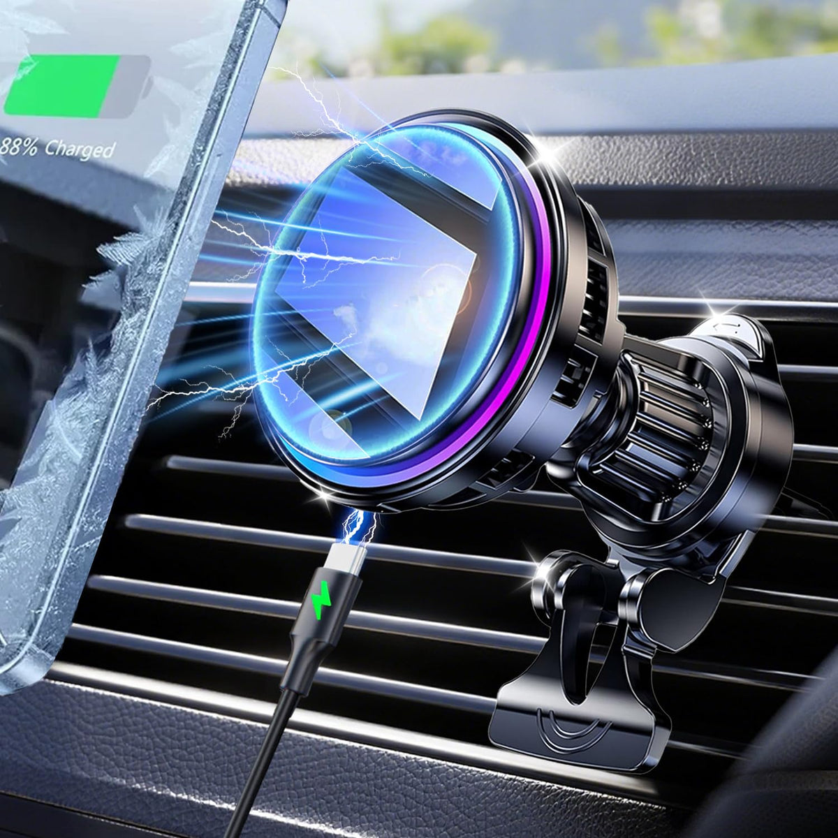 for MagSafe Car Mount Charger TEC Fan Cooling Magnetic Wireless Car Charger