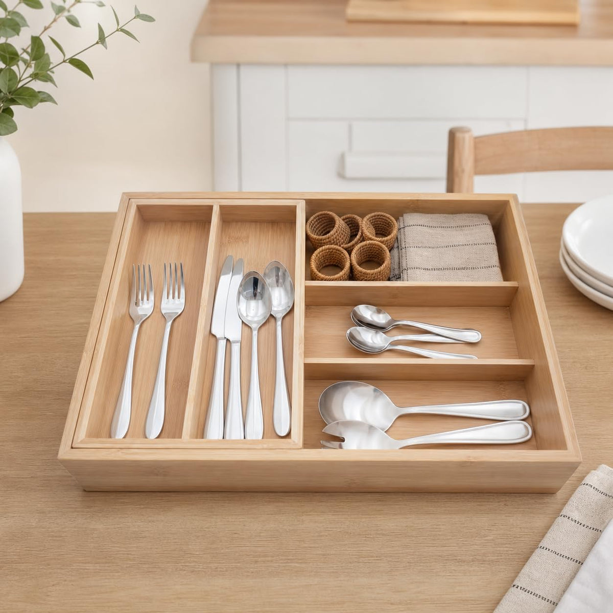 Bamboo 2-Tier Utensil Organizer for Kitchen Drawer Modular Pantry Organizer