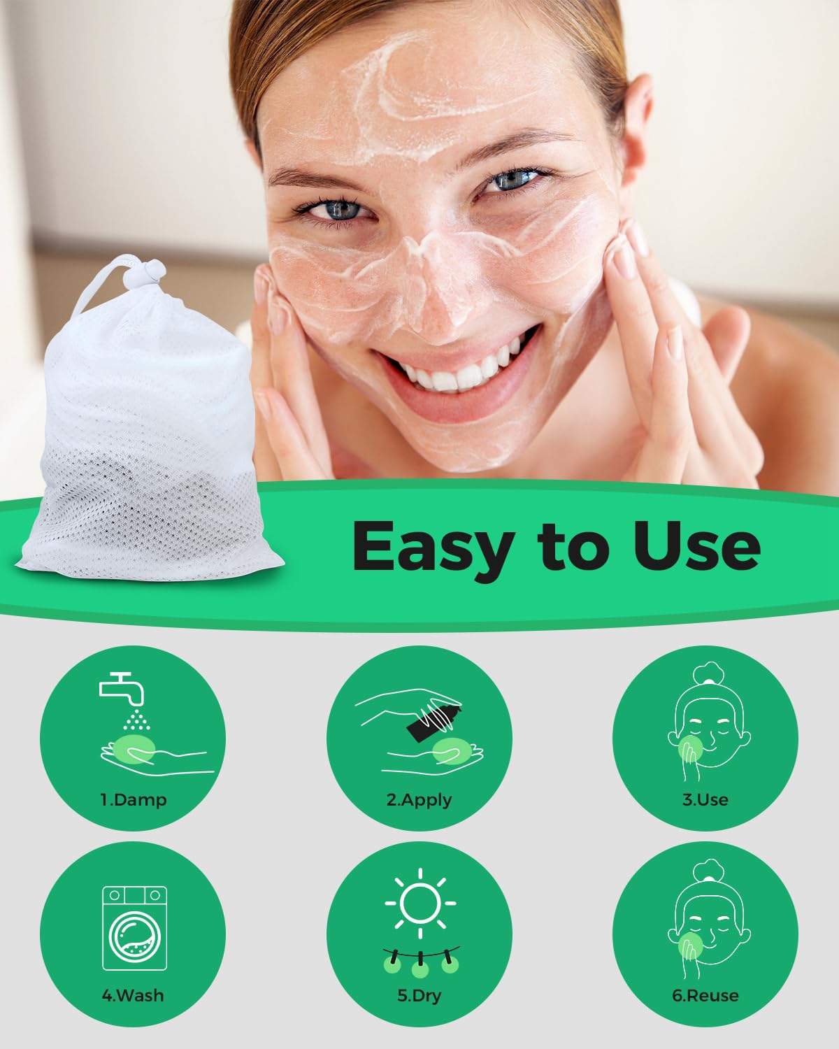 ProCIV Reusable Makeup Remover Pads, 25 Packs Organic Washable & Eco, Black
