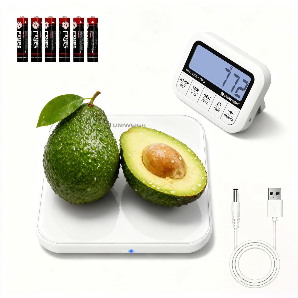 UNIWEIGH Digital Kitchen Food Scale 33lb-Detachable LCD Display 1g/0.1oz