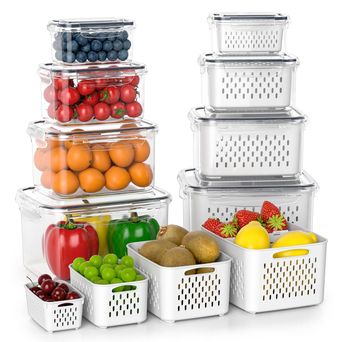 Anysig 8 Pack Fridge Fruit Storage Containers with Removable Colander