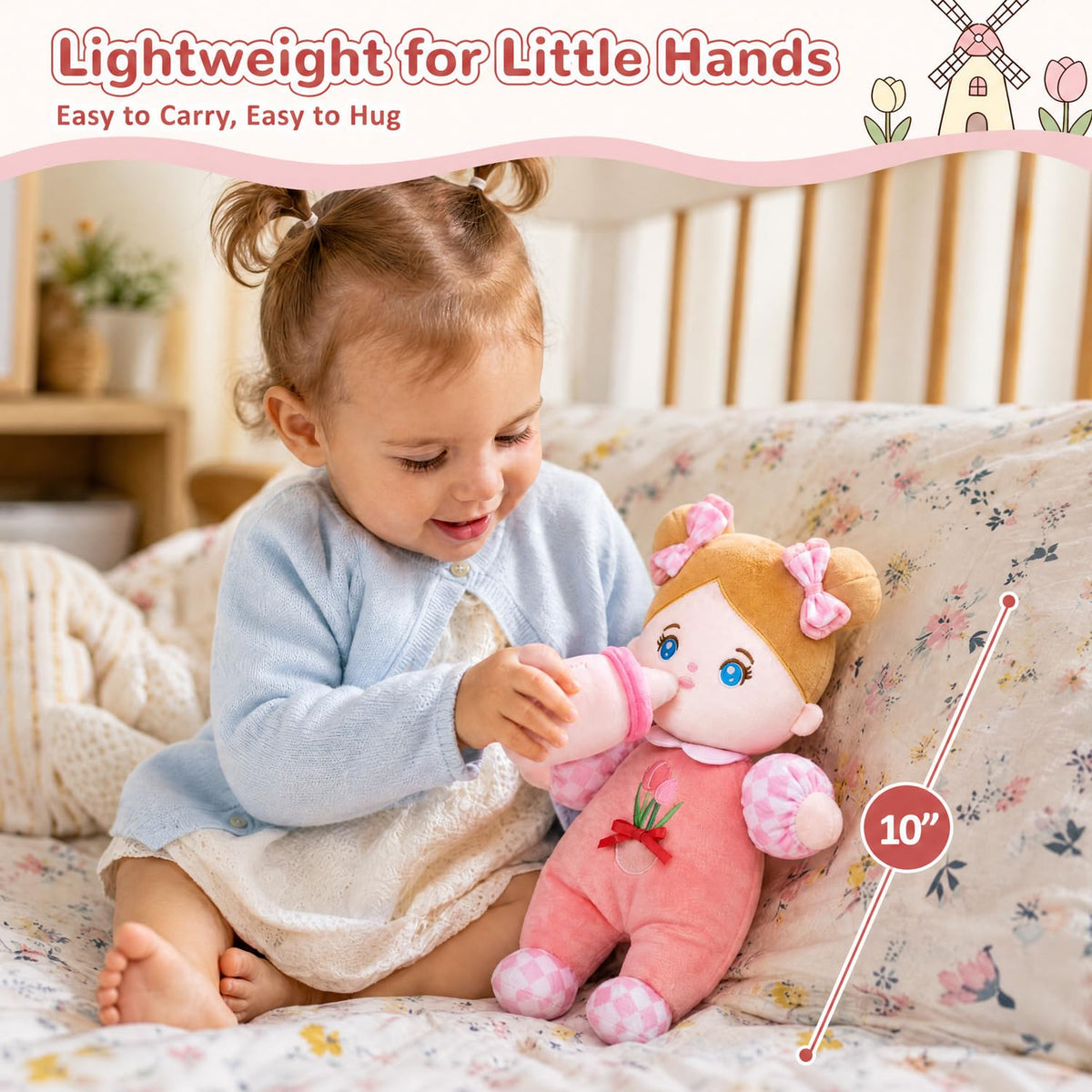 OUOZZZ Soft Baby Doll 10" Tulip Pink Snuggle Buddy Doll