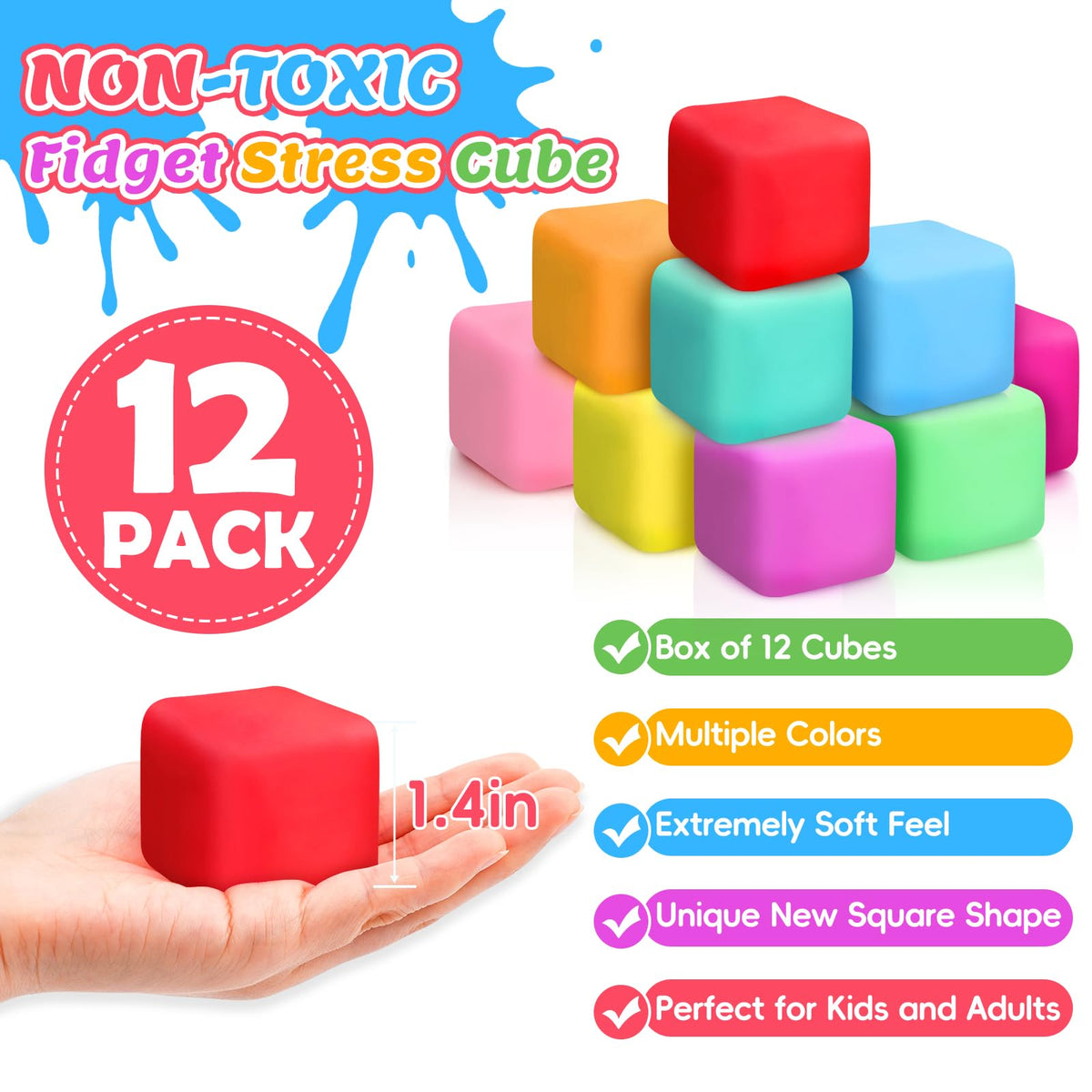 VISCOO 12 Pack Slow Rising Stress Cube, Stress Balls Fidget Squishy Toys