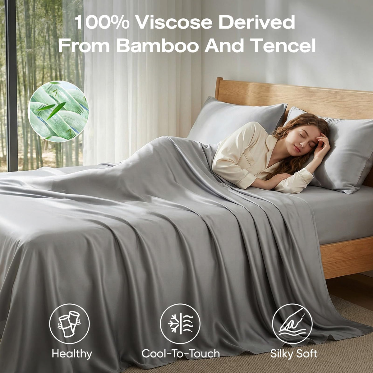 Pillcase 100% Real Bamboo Viscose & Lyocell Tencel Sheets Set King Size | Breathable & Cooling for Hot Sleeper | Luxury Silky Soft Fabric | 18" Deep Pocket with Corner Straps (Charcoal, King)