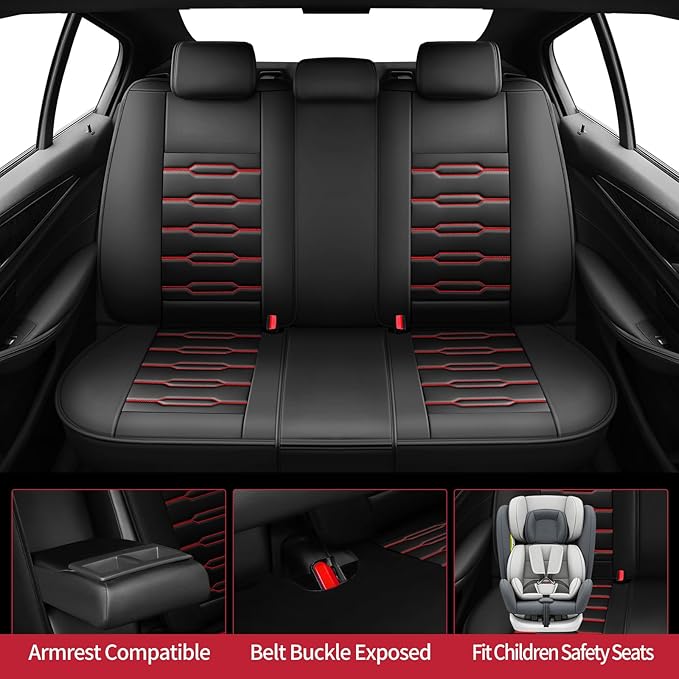 Fit Legacy Car Seat Covers(Only for 5 Seats Version)for Select Ford Legacy 2008-2024 2025 2026-Full Coverage Leather,Airbag Compatible,Waterproof&All Weather Seat Cushion Protector(Black+Red)