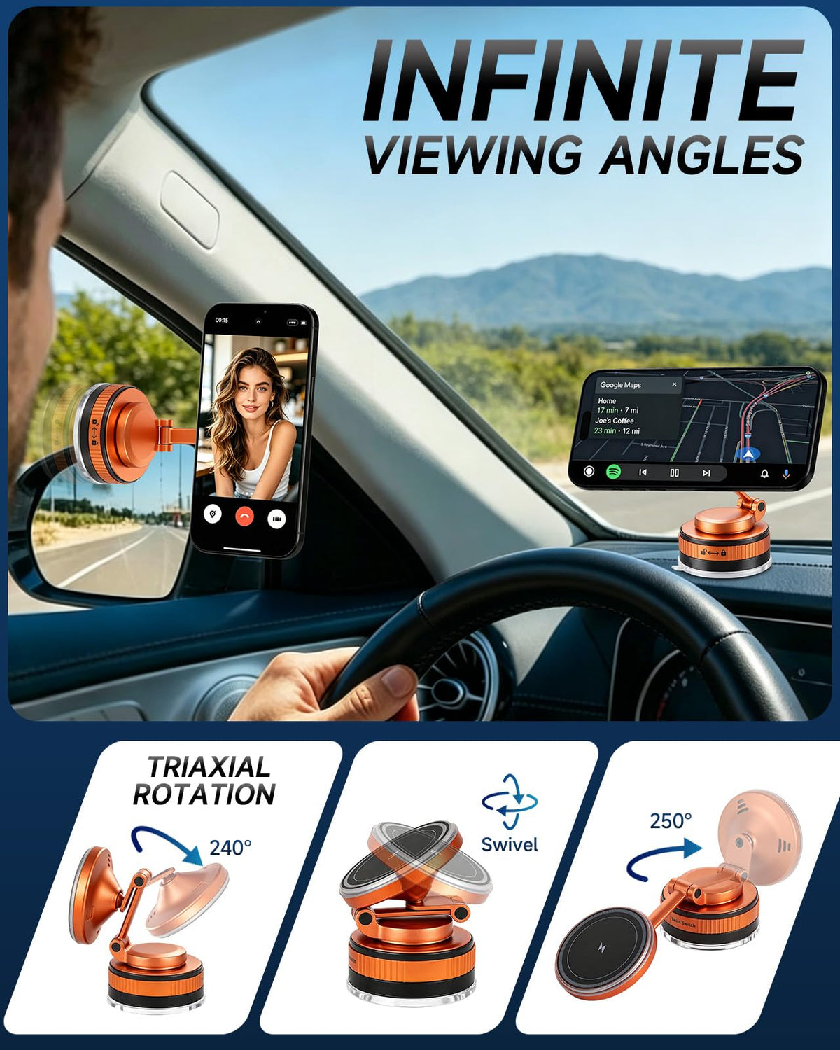 KevMntz 15W Wireless Car Charger Mount, Magnetic MagSafe Phone Holder